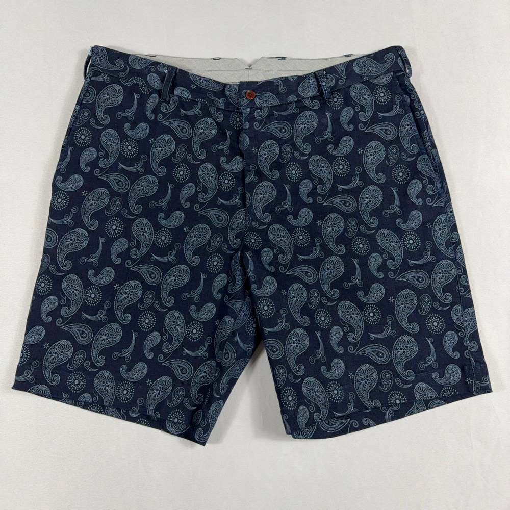 Williams & Kent Paisley Cotton Blend Stretch Chino Shorts 36 Navy Blue Casual